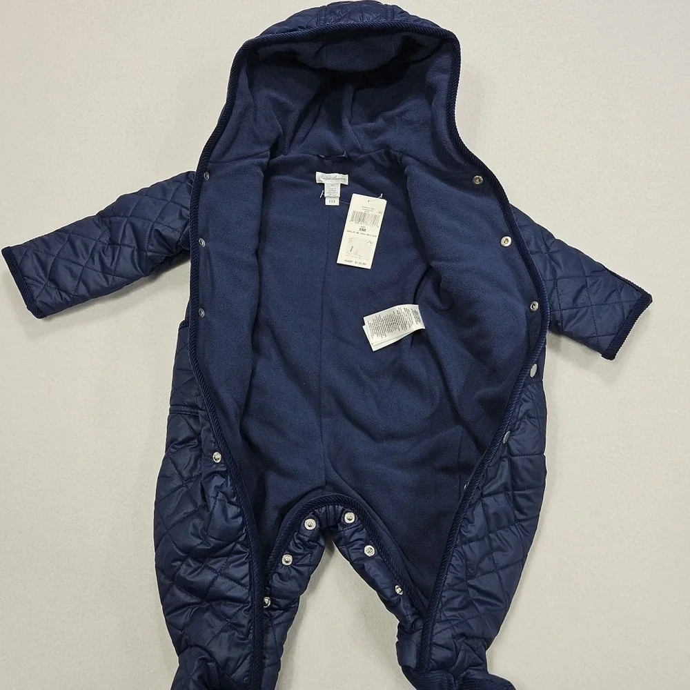 Polo Ralph Lauren‎ 6 Months Navy Blue Quilted Fleece Lined Hooded Barn Bunting